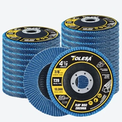 Image of TOLESA Flap Disc 80 Grit, 115mm Angle Grinder Discs, Type 29 Grinding Discs for Stainless Steel, Sheet Metal, Cast Iron (24 Pack)