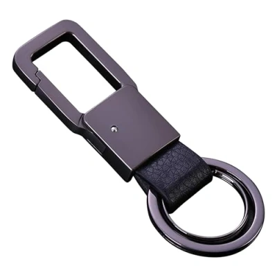 Image of Cerbery Leather Keyring with Rings and Gift Box Car Holder Key Keychain Ladies Men Photo Ring (Black)