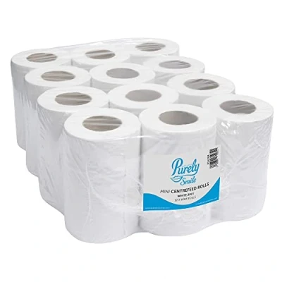 Image of Blake &amp; White PS1204 Purely Smile Mini Centrefeed Rolls 2ply 60m Pack of 12, Small