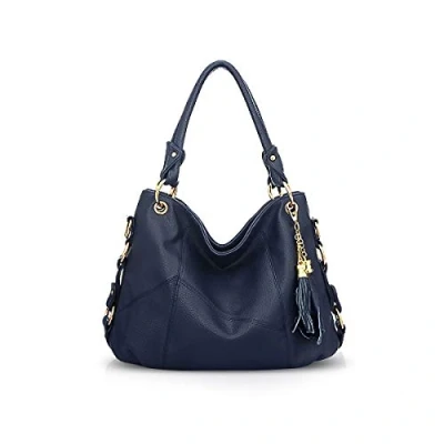 Image of NICOLE &amp; DORIS Women Handbag Large Capacity Shoulder Bags Soft Leather Hobo Bag Fashion Cross Body Top Handle with Tassel Blue