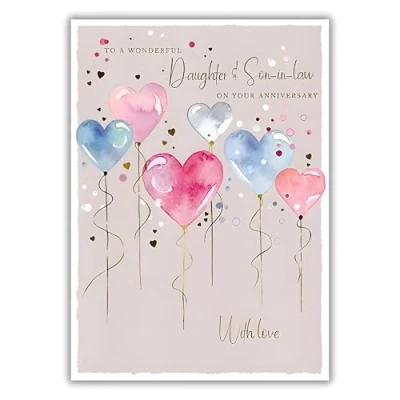 Image of GBCC Wonderful Daughter and Son in Law Anniversary Card Happy with Heart Balloon Design a Foil Finish for Special Couple