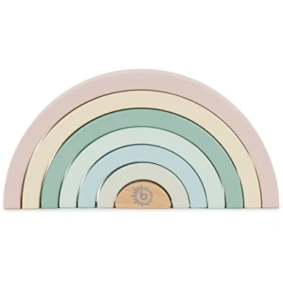 Image of Bieco rainbow stacker toy wooden blocks stacking big