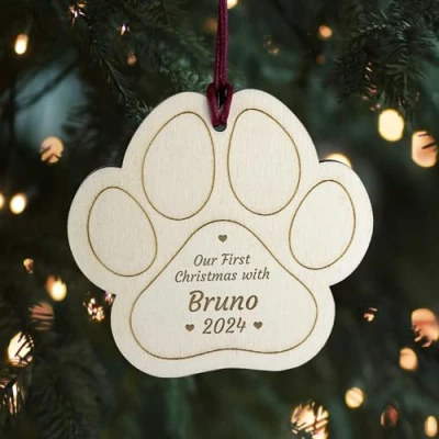 Image of Red Ocean Personalised Dog&#039;s First Christmas Tree Decoration Bauble, New Puppy Dog Pet Xmas Decoration, With Gifts, Baubles