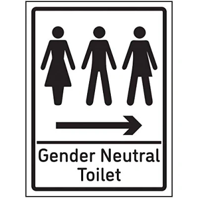 Image of V Safety Gender Neutral Toilet Arrow Right Sign 150x200mm Self Adhesive Aluminium Effect