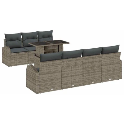 Image of vidaXL 8 Piece Garden Sofa Set with Cushions Grey Poly Rattan