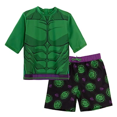 Image of Boys Hulk Swim Shorts + Rash Vest Set 7 8 Years Green