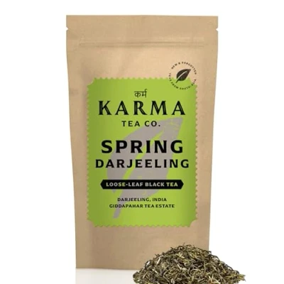 Image of KARMA TEA CO. Spring Darjeeling Loose Leaf Black Tea, 35g (28 cups) Floral &amp; Lively Rich in Antioxidants Polyphenols