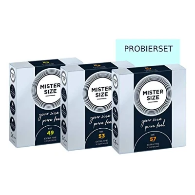 Image of Mister Size Pure Feel Condoms (Ultra Thin and Extra Lubricated) 100% Natural Rubber Latex in Your Individual (49 53 57 mm, 9 Pieces)