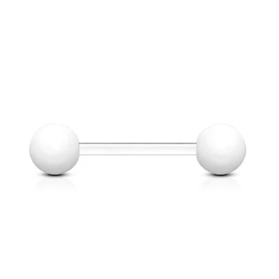Image of The Goldmine UK Bio Flex Flexible Non Metal Barbell 14GA (1.6mm) 5/8&quot;(16mm) Bar with White Colour Acrylic 6mm Balls free delivery
