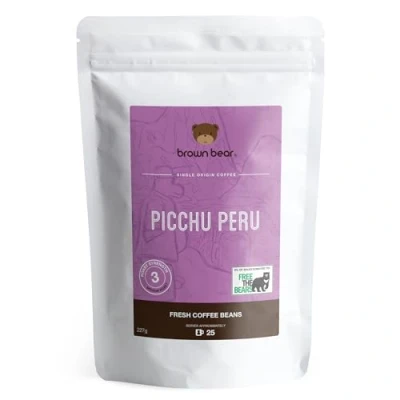 Image of Picchu Peru Peruvian Medium Roast Coffee Beans 227g For All Machines Strength 3 Brown Bear Donation to Free The Bears 100% Arabica