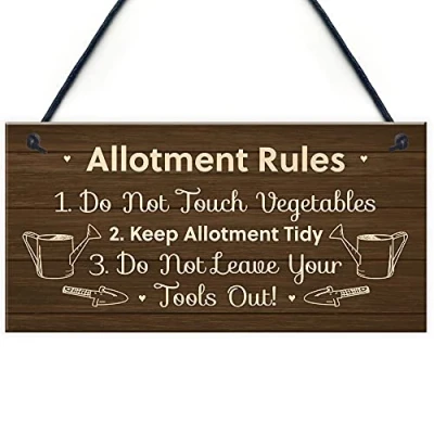 Image of RED OCEAN Allotment Rules Sign Hanging Garden Shed Gift For Family Home Him