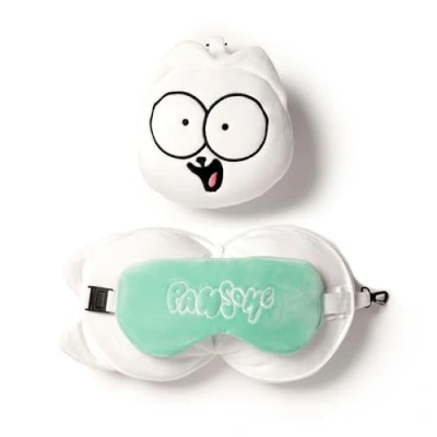 Image of Puckator Relaxeazzz Simon&#039;s Cat Round Plush Travel Pillow &amp; Eye Mask Sleep Masks Kids Accessories For Sleeping Airplane Flight Plane Neck Pillows