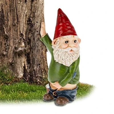 Image of Relaxdays Peeing Gnome, Rude Figurine, Weatherproof, Frost Resistant, Garden Statue, Polyresin, Multicoloured, Resin, 10 x 5 4 cm