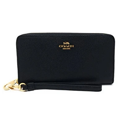 Image of Coach Womens Crossgrain Long Zip Around Wallet Black Leather One Size