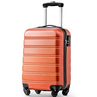 Image of ModernLuxe Suitcase, Small Hard Shell ABS Carry on Travel Trolley 4 Wheel Spinner, Lightweight Lockable Hand Luggage, 20inch, Orange