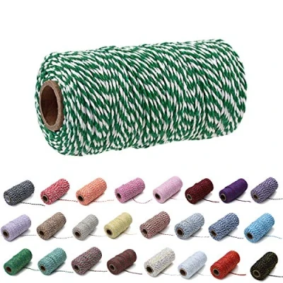 Image of 100 Yards/2 mm Coloured Cotton Rope Craft Cord Knitting for Gift Wrapping Crafts (Green White)