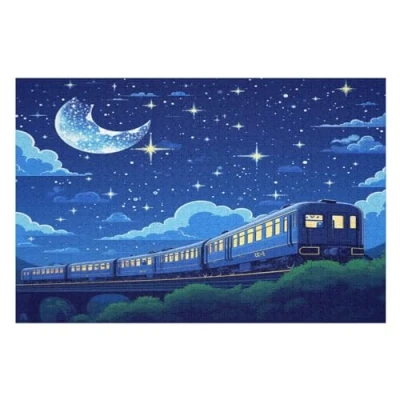 Image of Train Starry Night Puzzles for Adults,1000 Piece Jigsaw Adults,Jigsaw Puzzle Teens &amp; Adults Wooden Brain Challenge （75x50cm）