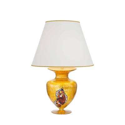Image of Anfora Designer Fabric Tapered Shade Table Light Gold, 1x E27