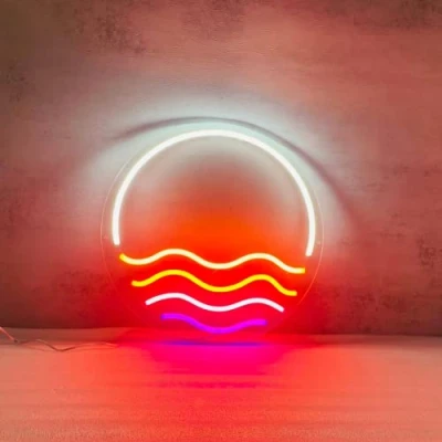 Image of DAKABUKA Sunset&amp;Sea LED Neon Signs Sunrise Lights For Bedroom Decoration Cool Wall Decor Living Room Boy&#039;s Girls USB Powered(12 * 12&quot;)