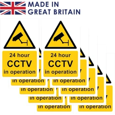 Image of Pack of 10 self adhesive safety signs 90mm x 140mm 24 hour CCTV in operation