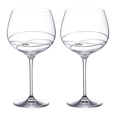 Image of Pair of DIAMANTE Gin Glasses Copas &#039;Sheffield&#039; Hand Cut Design Crystal Glass in Gift Packaging