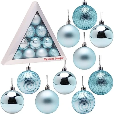 Image of Christmas Concepts® Pack of 10 60mm (2.4&quot;) Tree Baubles Shiny, Matte &amp; Glitter Decorated (Ice Blue)