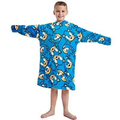 Image of Kids Essentials Boys Sonic the Hedgehog Oversized Fleece Hoodie Hoody Sweatshirt (Sonic Hedgehog, One Size)