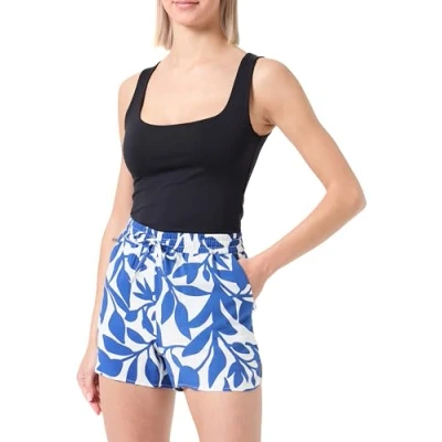 Image of VERO MODA Women&#039;s Vmeasy Joy Nw Shorts WVN Ga, Snow White/AOP: Alisa Mazarine Blue, XS