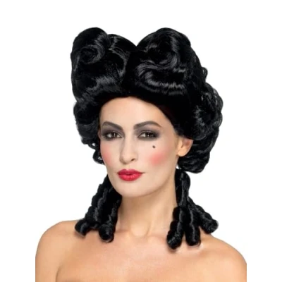 Image of Smiffys Deluxe Gothic Baroque Wig, Black , Halloween Carnival of The Damn Fancy Dress, Dress Up Wigs