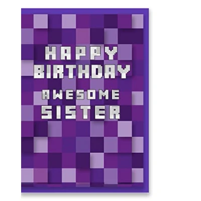 Image of Jonathan Glick Purple Pixel Sister Birthday Card 175x126mm Designs Gaming Minecraft Inspired