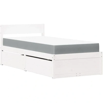 Image of vidaXL Bed with Drawers and Mattress White 90x200 cm Solid Wood Pine