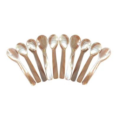 Image of DUEBEL Set of 10 Mother Pearl 9 cm x 2.3 MOP Caviar Spoons W Round Handle for Serving or Egg