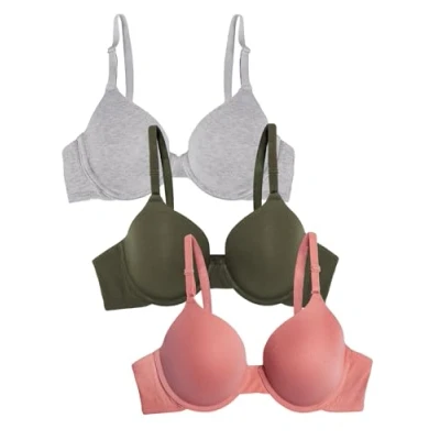 Image of Fruit of the Loom Women&#039;s T Shirt Bra, Opaque, Desert Dusk/Grey Heather/Olive, 38D (Pack 3)