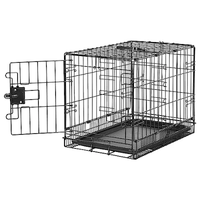 Image of Amazon Basics XS Metal Dog Crate/Cage with Tray, Durable and Foldable Cage Single Door, Black, Extra Small 56cm (22&quot;)