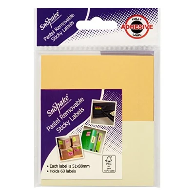 Image of Snopake Full Adhesive Removable Sticky Labels [60 Labels, 51 x 88 mm] Pastel Assorted [15791s]