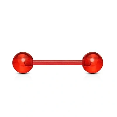 Image of The Goldmine UK Bio Flex Flexible Non Metal Barbell 14GA (1.6mm) 5/8&quot;(16mm) Bar with Red Colour Acrylic 6mm Balls free delivery