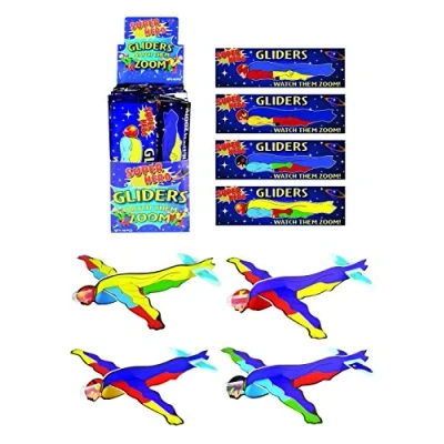 Image of Lizzy Deluxe Flying Gliders Kids Birthday Party Bag Favours Pinata Filler Pony Toy UK (Pack of 4, Super Hero)