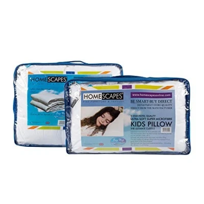 Image of HOMESCAPES Kids Duvet &amp; Pillow Set 10.5 Tog Super Microfibre Filling 120 x 150 cm, 40 60 cm Extremely SOFT Anti Dust Mite Allergen Washable at Home Firmness rating