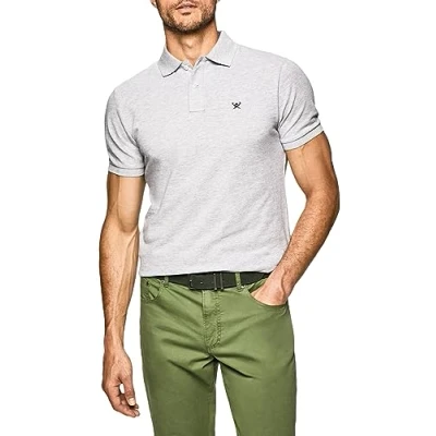 Image of Hackett London Men&#039;s Slim Fit Logo Polo Shirt, Grey (Light Marl 913), S UK