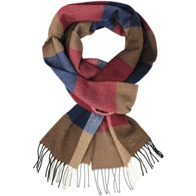 Image of Rotfuchs® woven scarf men winter warm &amp; soft wool check multicolour Made in Germany (30 x 185 cm, red beige blue)