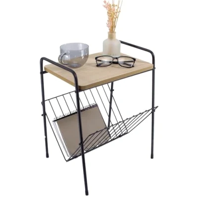 Image of Dylex Small Side Table With Magazine Rack Shelf Coffee End