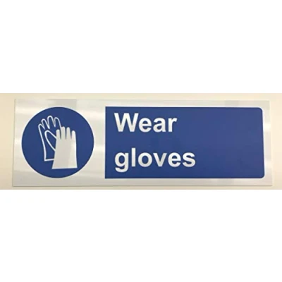 Image of Mandatory signs Wear gloves Safety 1.2mm Rigid plastic 300mm x 100mm