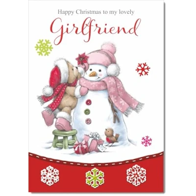 Image of doodlecards Girlfriend Christmas Card Cute Bear with Snowman Medium Size for Plain Envelope