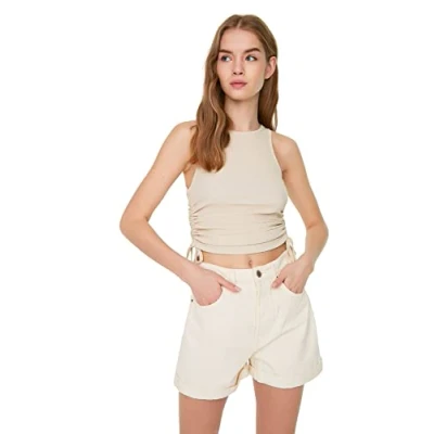 Image of Trendyol Woman Loungewear Fitted Basic Crew Neck Knit Blouse Stone