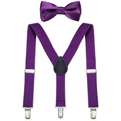 Image of DonDon orange boys&#039; braces with bow tie in set elastic and adjustable length for children from 1 8 years old