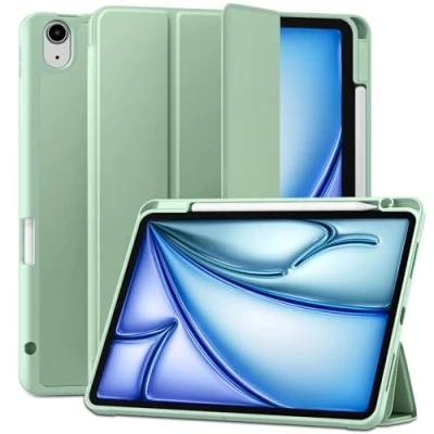 Image of Maledan Case for iPad Air 11 Inch 2024 M2 6th/ 5th 4th Generation (10.9 2022/2020) with Pencil Holder, Flexible TPU Back Support Apple Wireless Charging, Auto Sleep/Wake, Grass