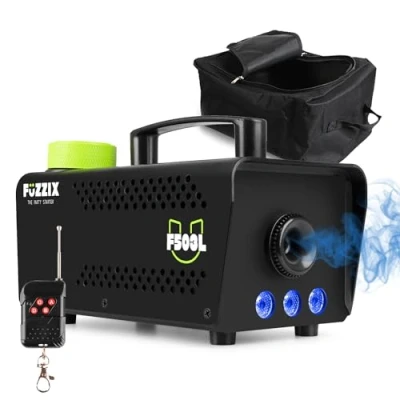 Image of Fuzzix F503L Party Smoke Machine with Built in RGB LED Lights, Wireless Remote Control and Soft Case for Fog Mist Effects