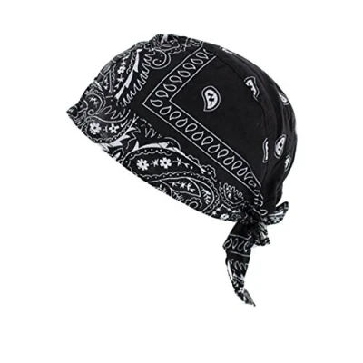Image of express hats Black Paisley Fitted Zandana, Bandana. Headscarf with Ties