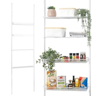 Image of bremermann Telescopic Shelf 2 Baskets Shelves Pole up to 290 cm (white)