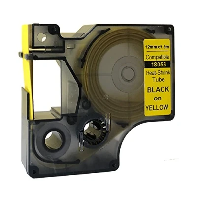 Image of NEOUZA Compatible for DYMO 18056 S0718310 Rhino IND Industrial Heat Shrink Tube Label Tape Length 1.5m (Black on Yellow, 12mm)
